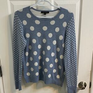 Ann Taylor Blue White Polka Dot Crew Neck Sweater Women’s Size Medium Cashmere